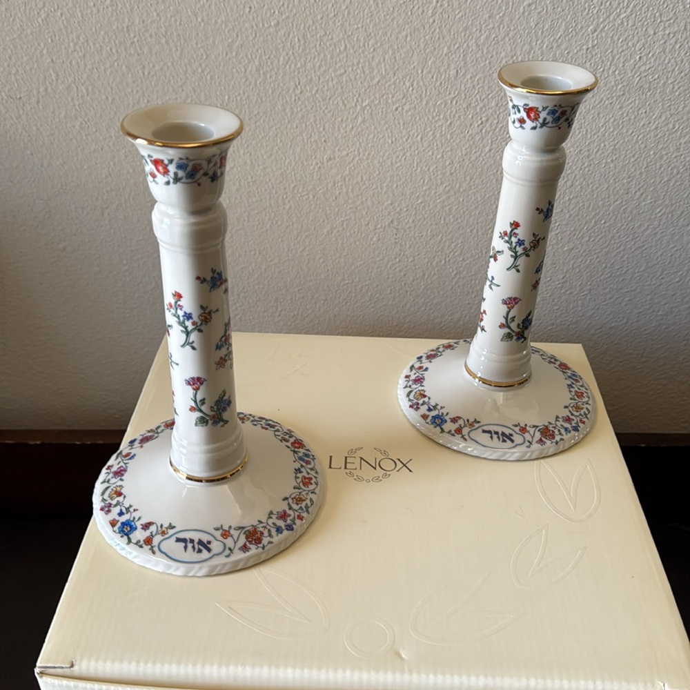 Lenox L’Chaim Sabbath Candlesticks Pair Judaic Collection in Original Box